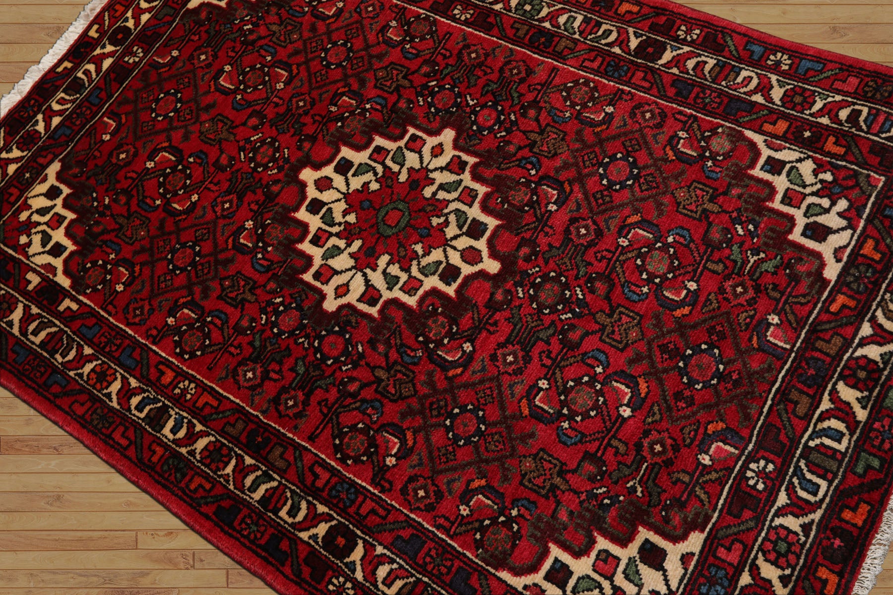3x5 Rust, Ivory, Red Color Hand Knotted Abadeh Wool Traditional Oriental Rug