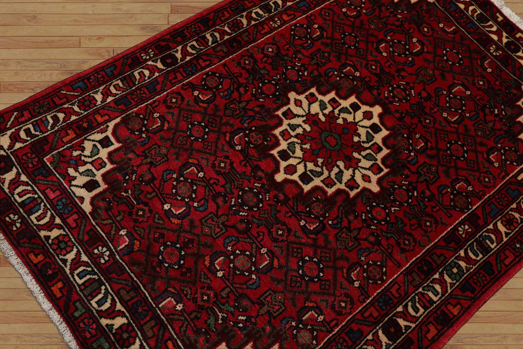3x5 Rust, Ivory, Red Color Hand Knotted Abadeh Wool Traditional Oriental Rug
