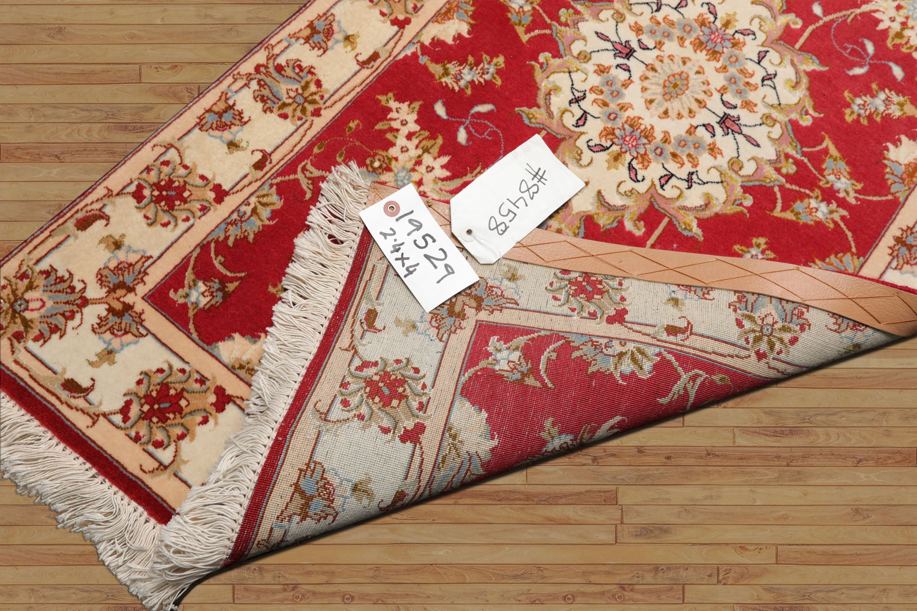 2x4 Rose, Ivory, Green Color Hand Knotted Tabriz Wool & Silk Traditional Oriental Rug