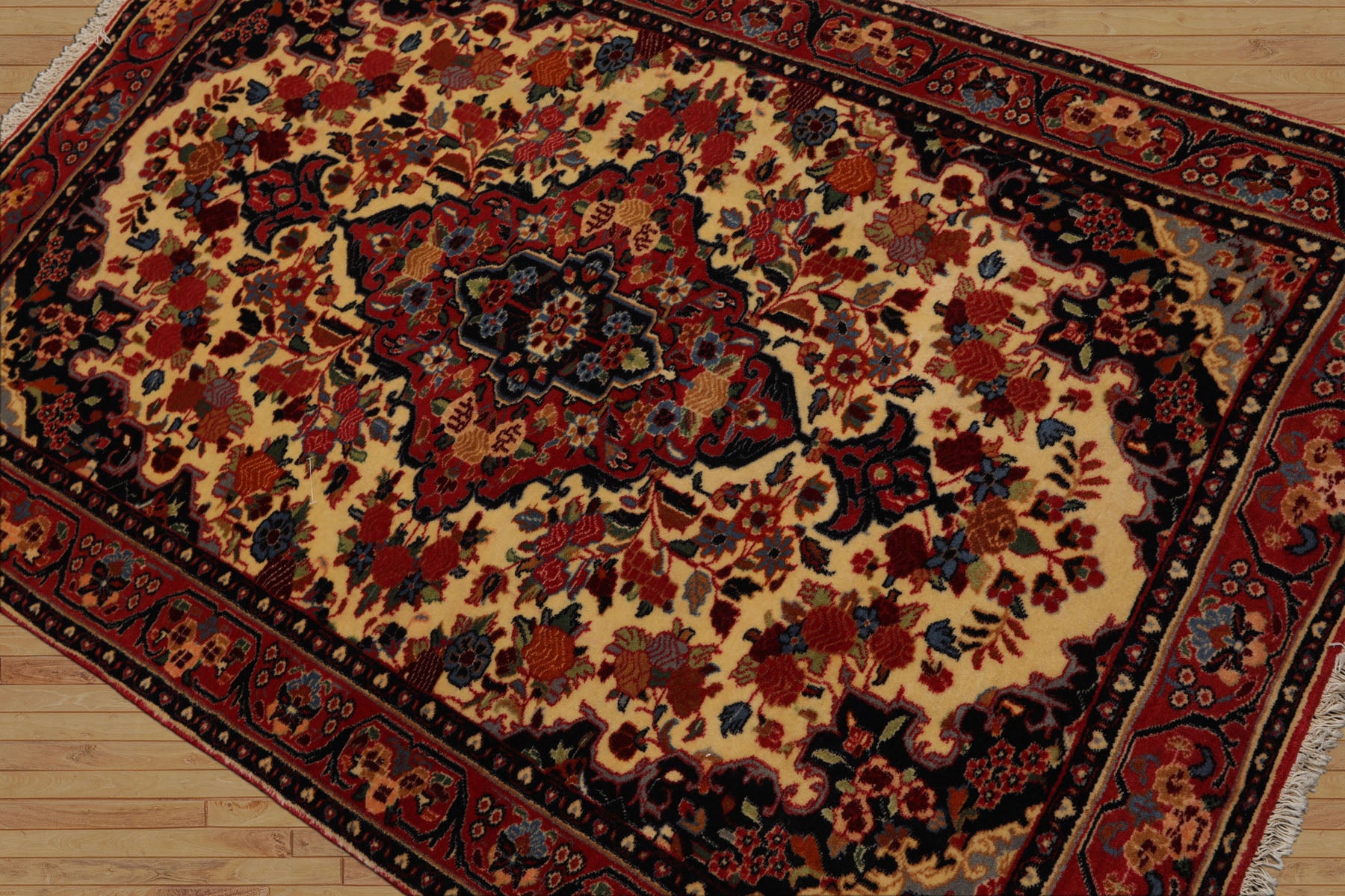 3x5 Ivory, Rust, Navy Color Hand Knotted Sarouk Wool Traditional Oriental Rug