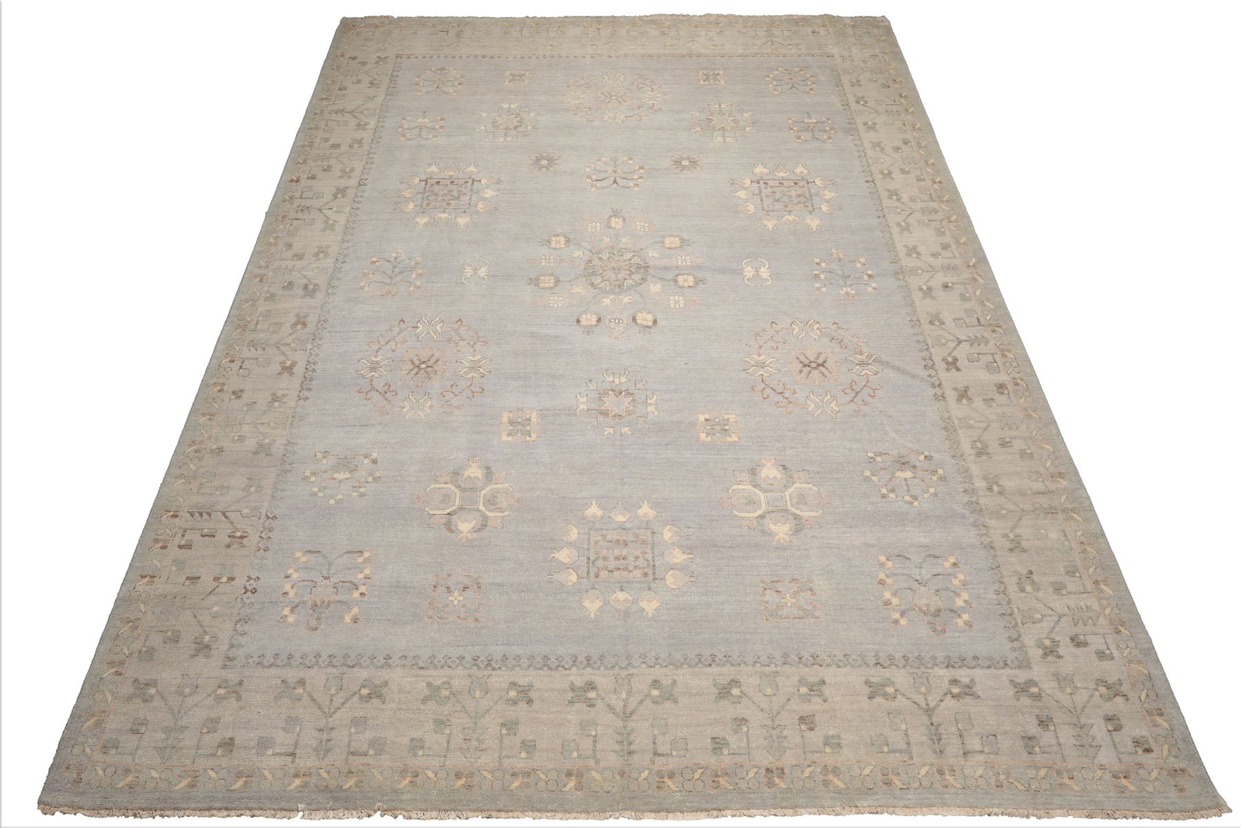 10x14 Gray, Beige, Taupe Color Hand Knotted Afghan Oushak Wool Traditional Oriental Rug