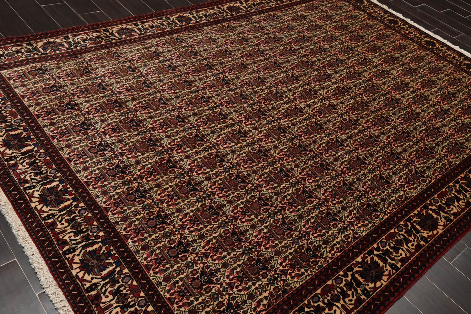 6x9 Ivory, Rust, Turquoise Color Hand Knotted All-Over 100% Wool Traditional Oriental Rug