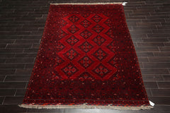 8x10 Red, Teal, Black Color Hand Knotted All-Over 100% Wool Tribal Oriental Rug