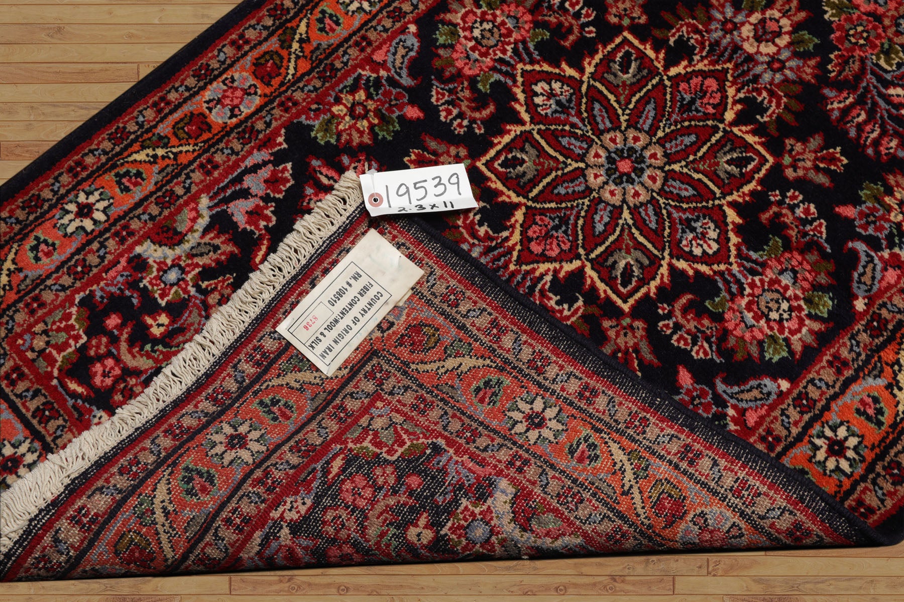 Runner Navy, Orange, Ivory Color Hand Knotted Hamedan Wool Traditional Oriental Rug