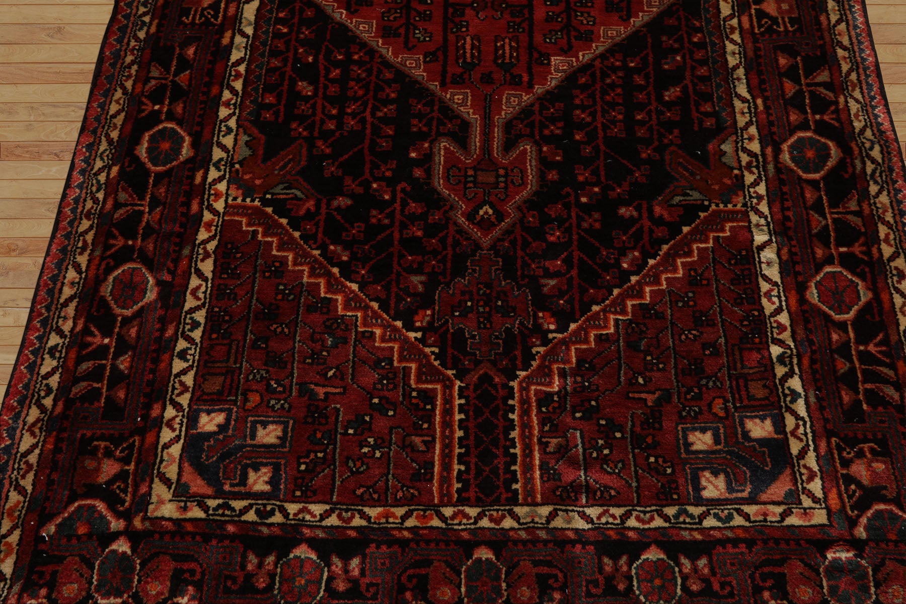 5x10 Rust, Ivory, Charcoal Color Hand Knotted Malayer Wool Traditional Oriental Rug