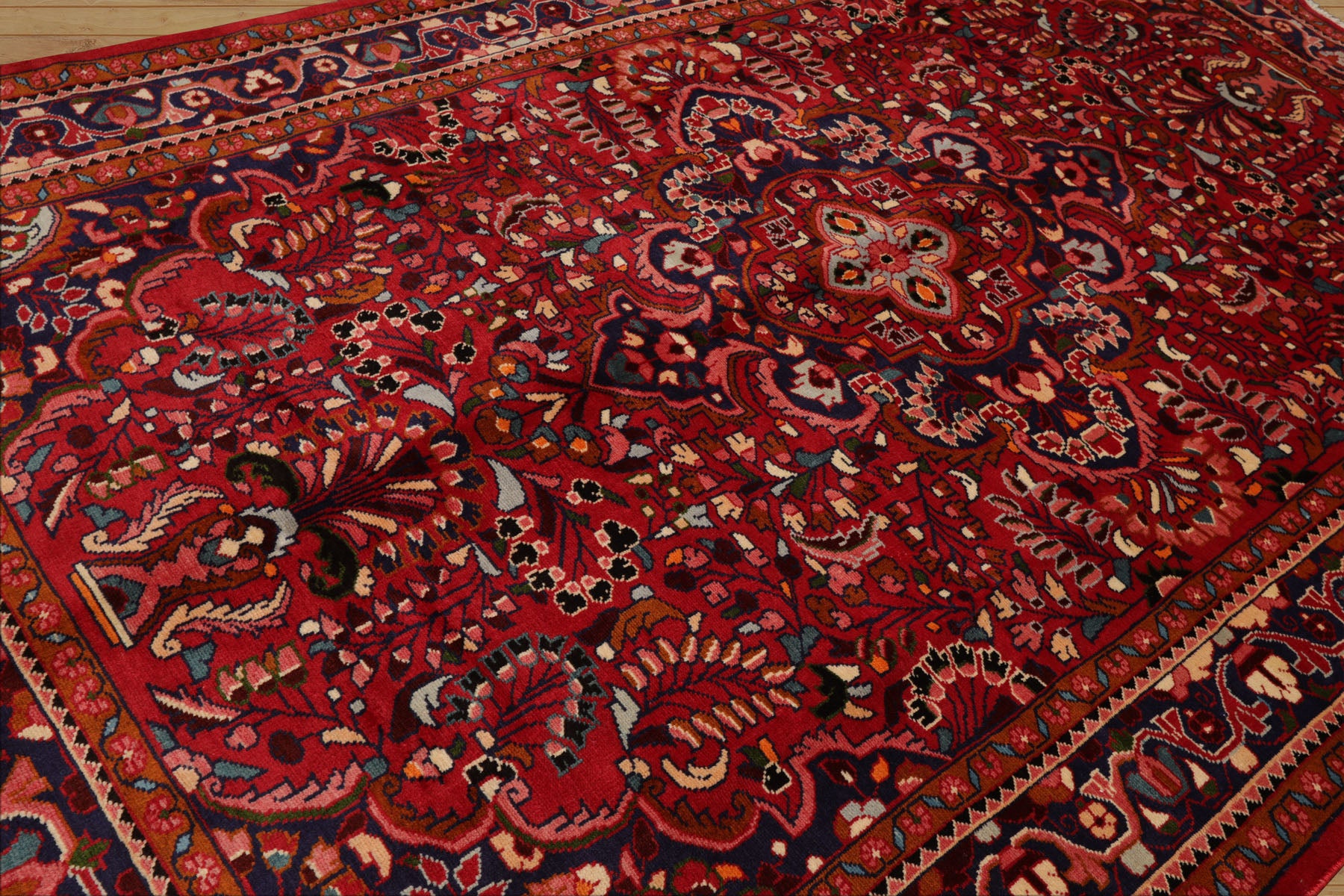 7x11 Red, Navy, Ivory Color Hand Knotted Hamedan Wool Traditional Oriental Rug