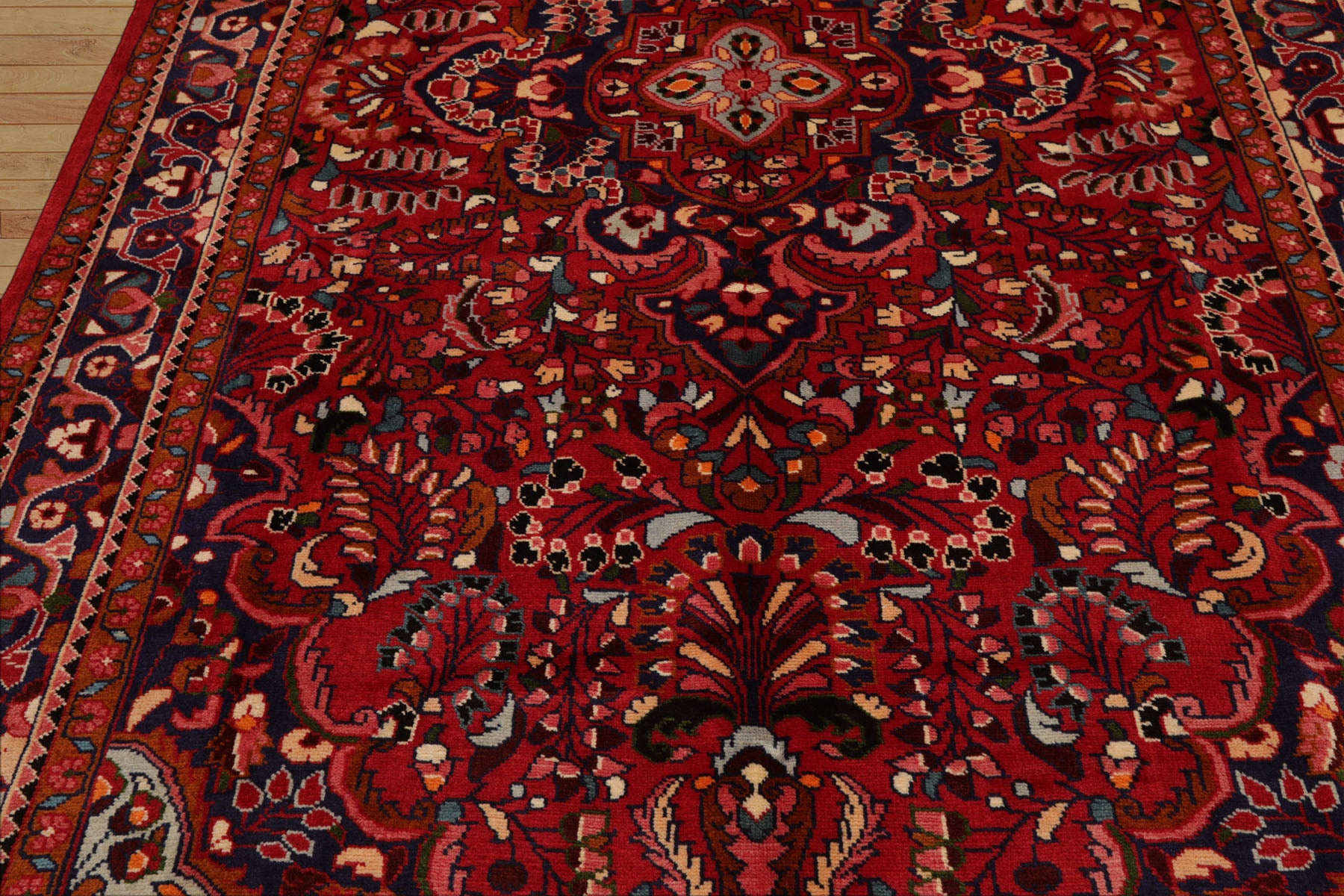 7x11 Red, Navy, Ivory Color Hand Knotted Hamedan Wool Traditional Oriental Rug
