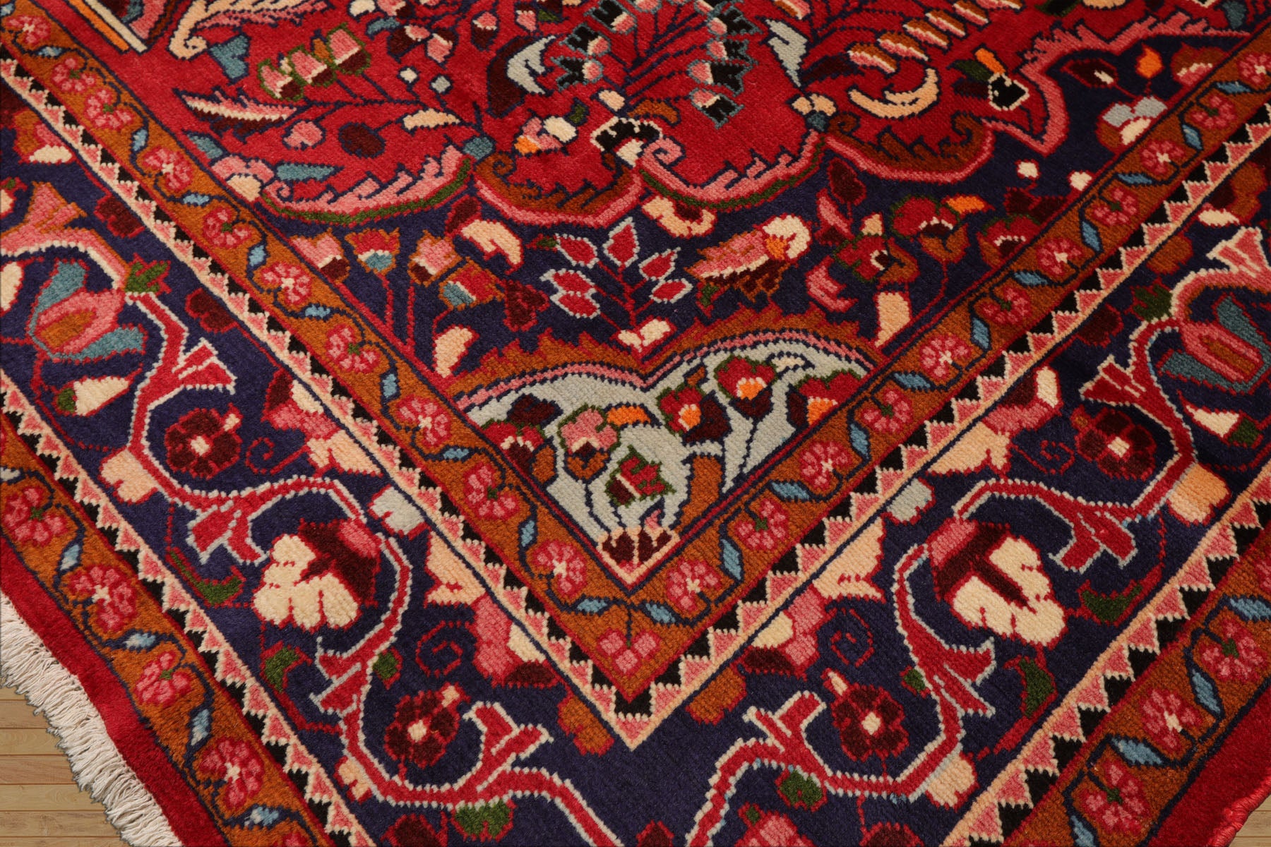 7x11 Red, Navy, Ivory Color Hand Knotted Hamedan Wool Traditional Oriental Rug