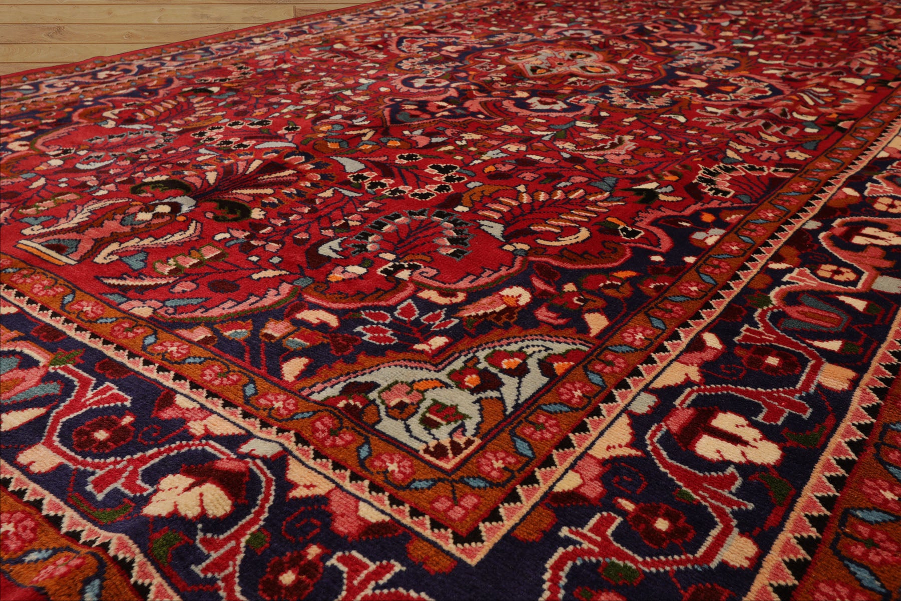 7x11 Red, Navy, Ivory Color Hand Knotted Hamedan Wool Traditional Oriental Rug
