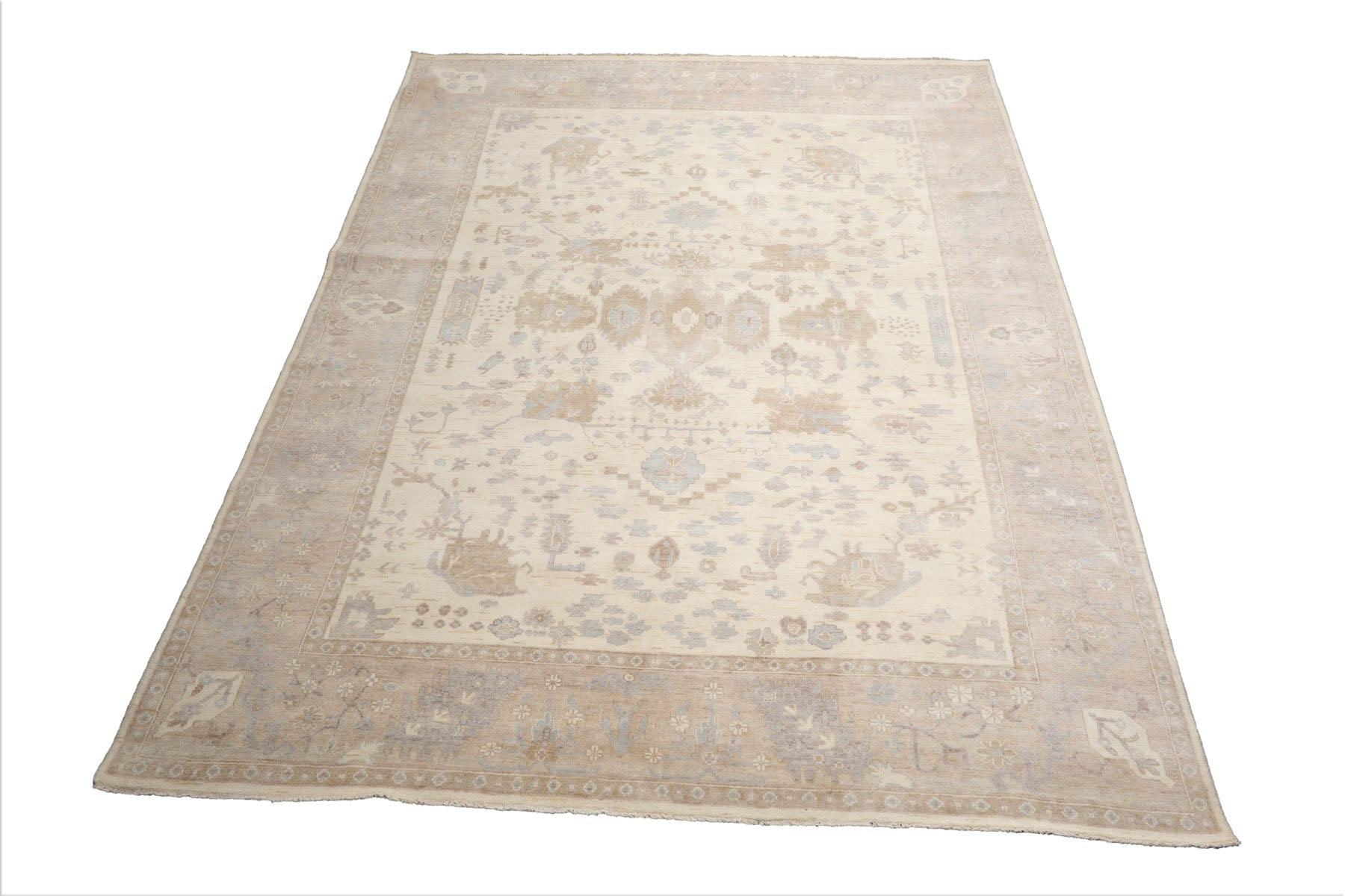 9x12 Ivory, Taupe, Tan Color Hand Knotted Afghan Oushak Wool Traditional Oriental Rug