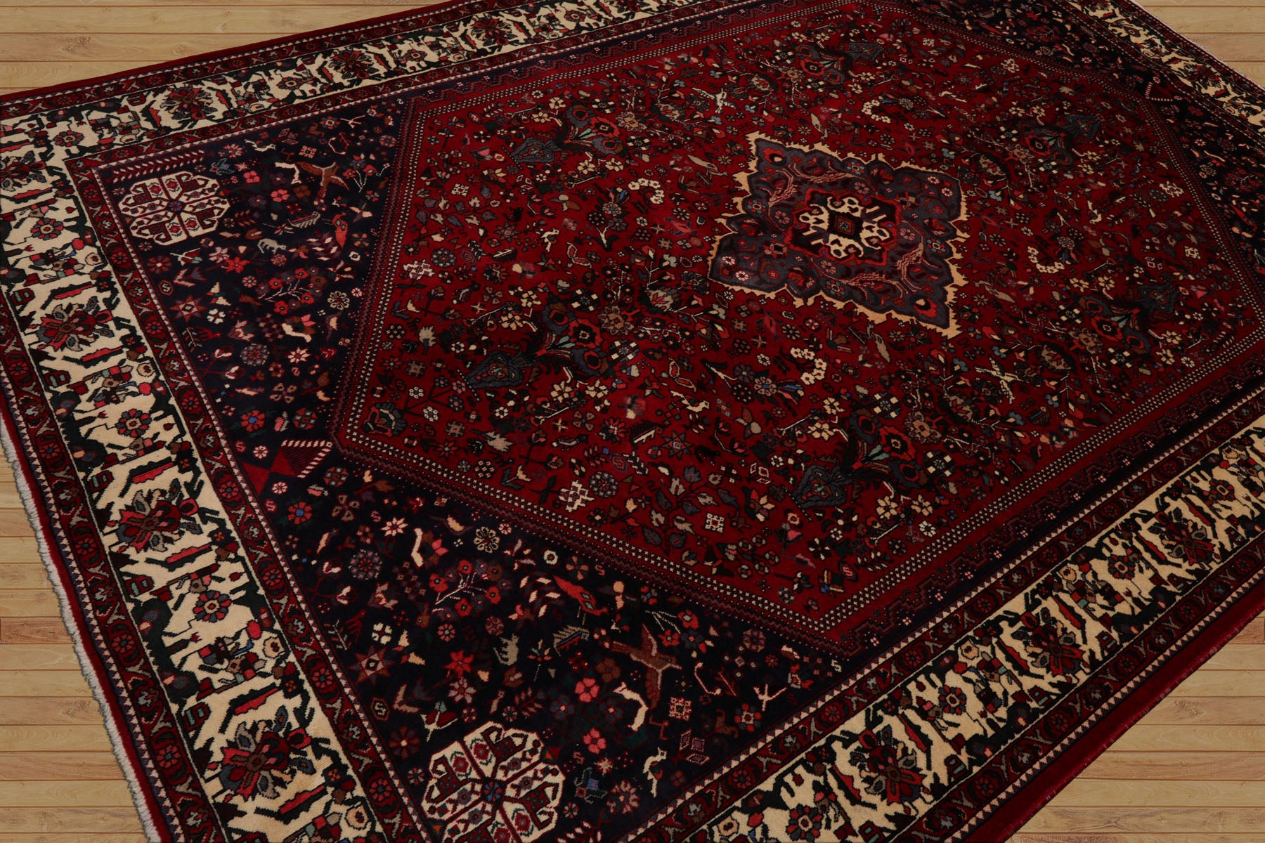 6x9 Red, Navy, Ivory Color Hand Knotted Joshican Abaden Wool Traditional Oriental Rug
