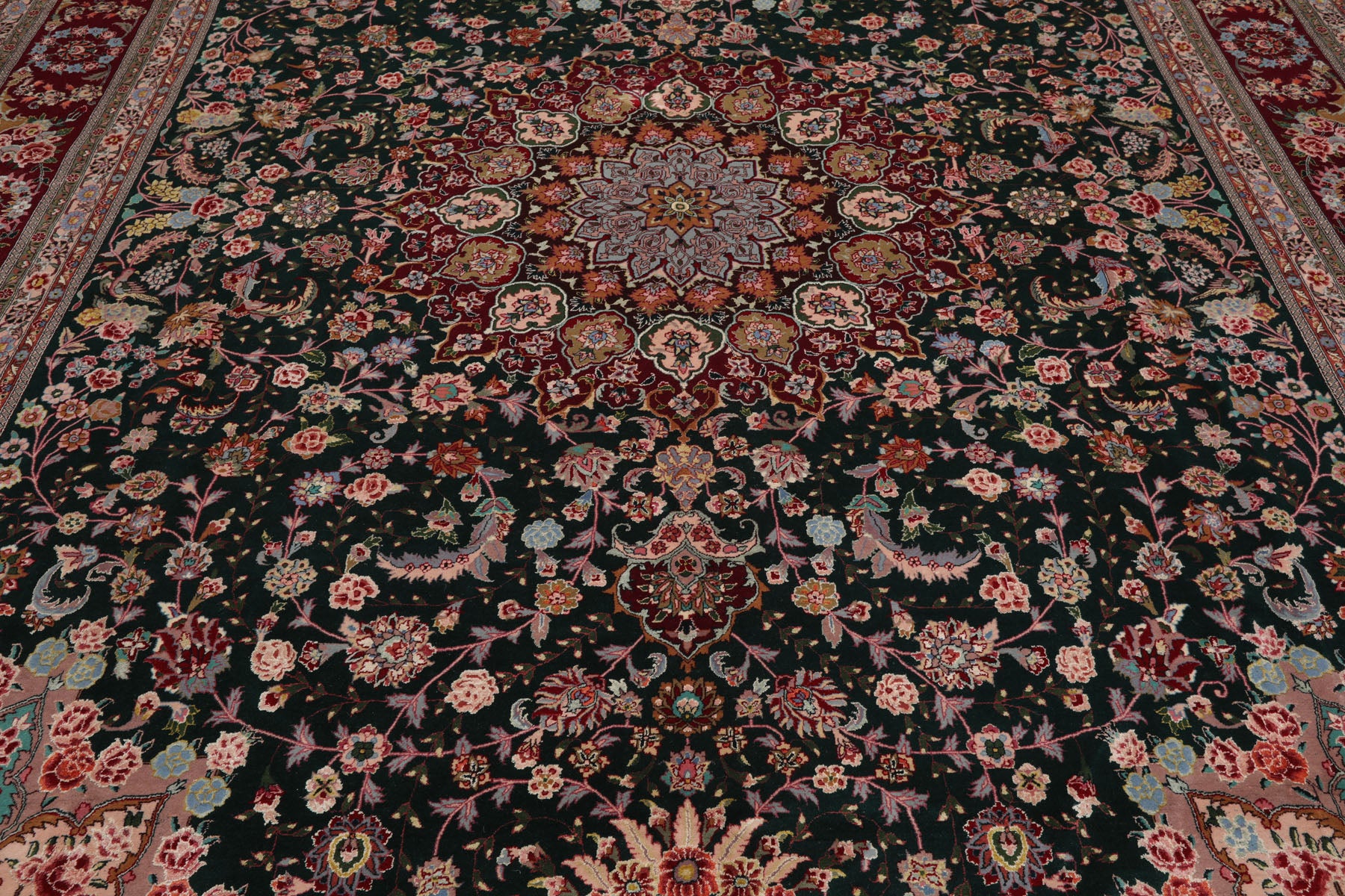 9x12 Emerald, Burgundy, Aqua Color Hand Knotted Sino Persian Wool & Silk Traditional Oriental Rug