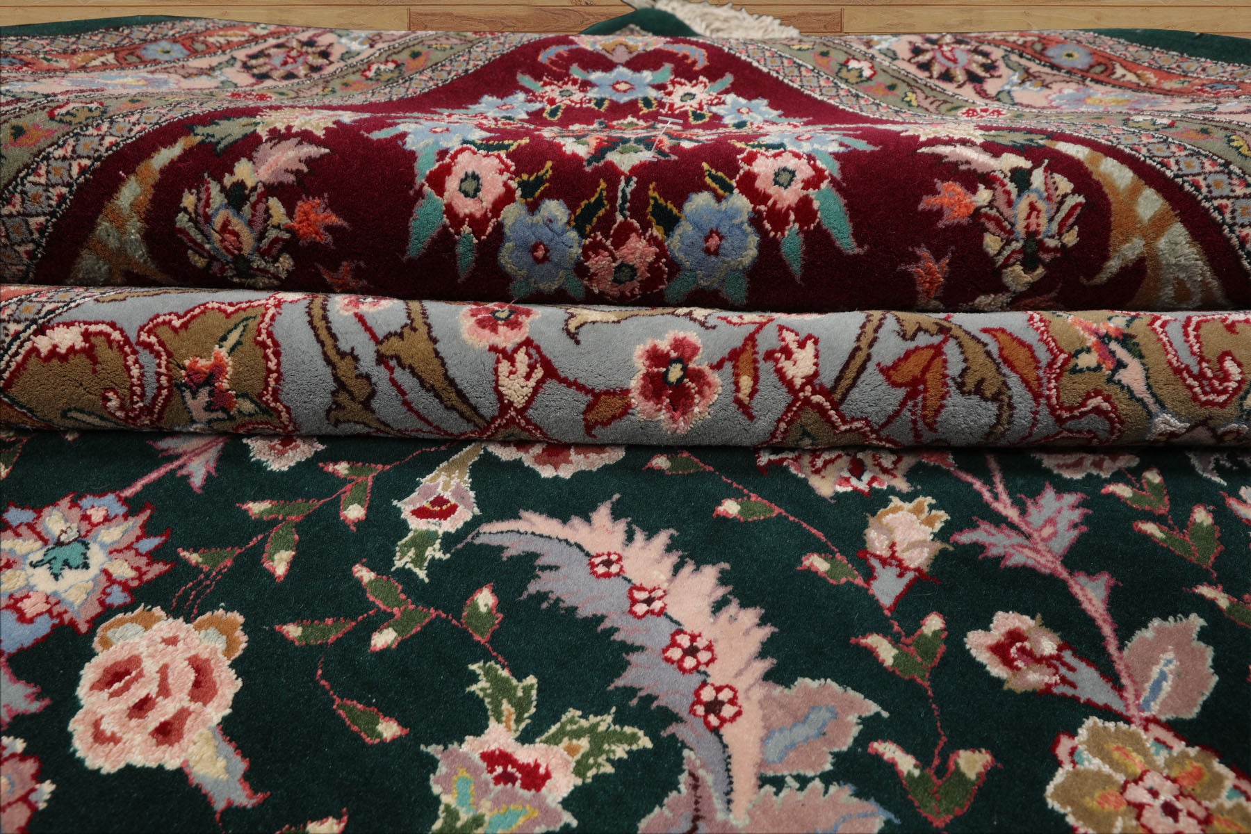 9x12 Emerald, Burgundy, Aqua Color Hand Knotted Sino Persian Wool & Silk Traditional Oriental Rug