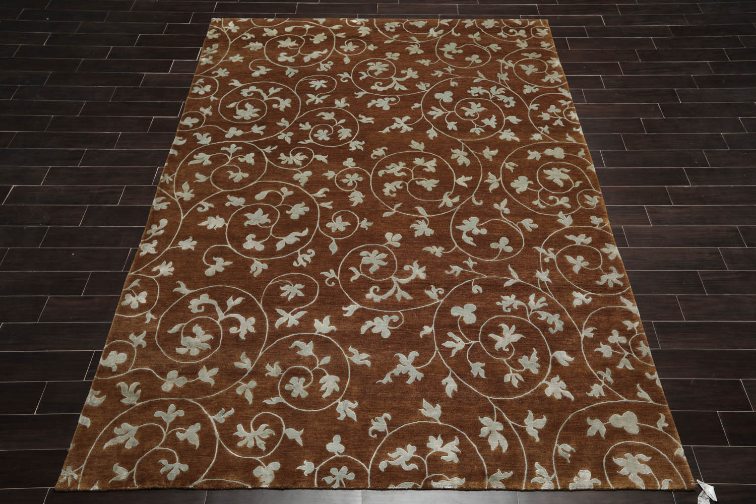 8x10 Brown, Bluish Gray, Color Hand Knotted Floral 100% Wool Transitional Oriental Rug