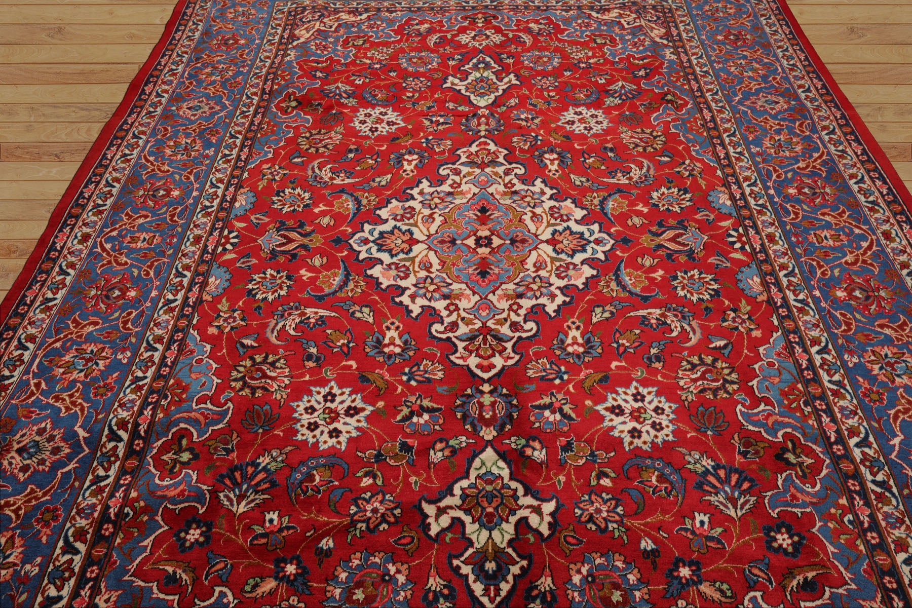 7x10 Red, Blue, Navy Color Hand Knotted Isfahan Wool Traditional Oriental Rug
