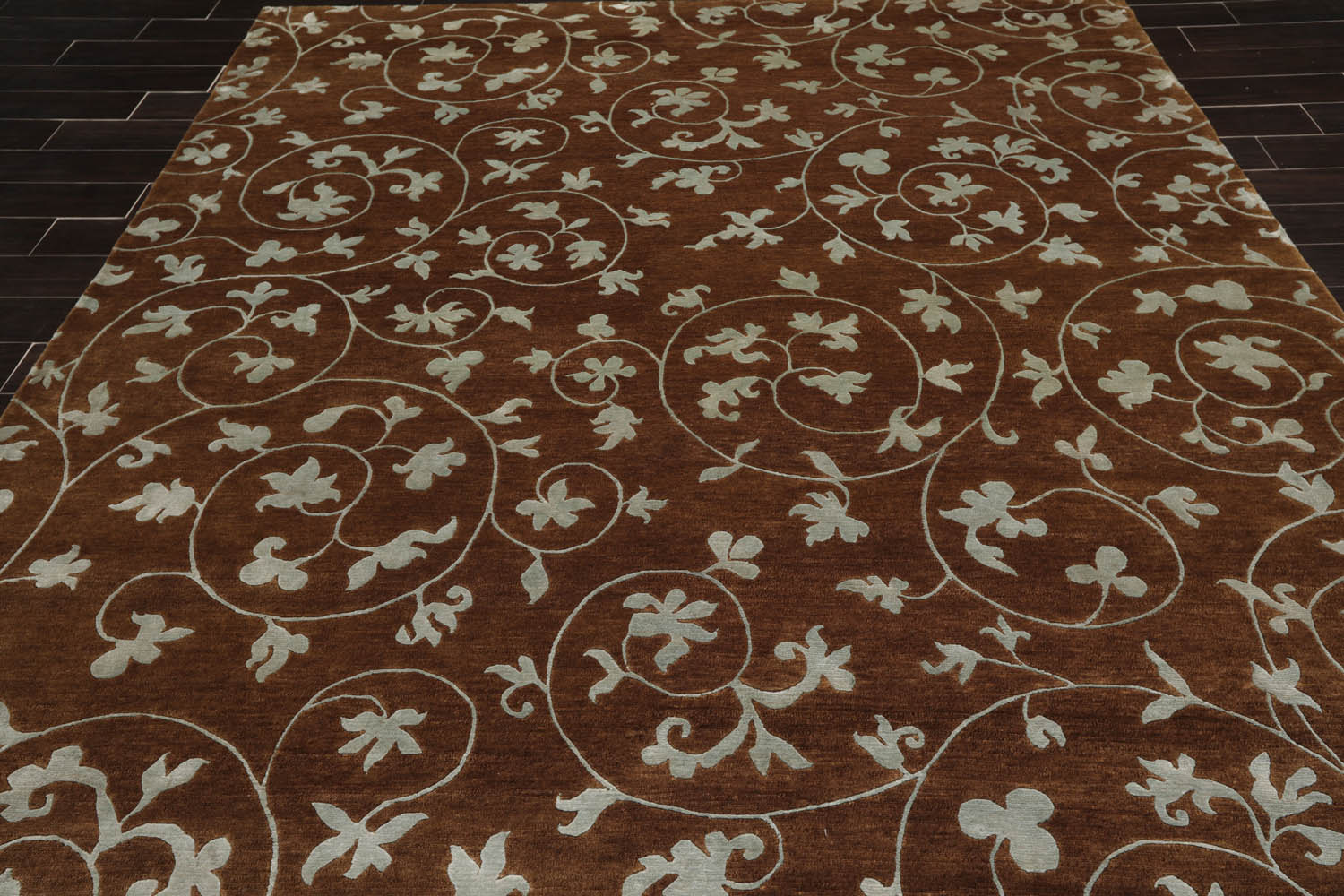 8x10 Brown, Bluish Gray, Color Hand Knotted Floral 100% Wool Transitional Oriental Rug