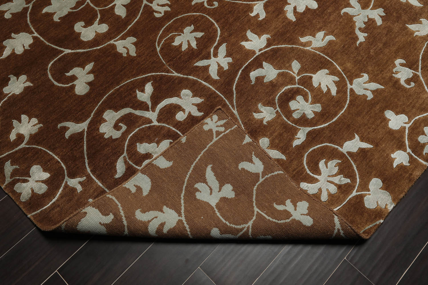 8x10 Brown, Bluish Gray, Color Hand Knotted Floral 100% Wool Transitional Oriental Rug