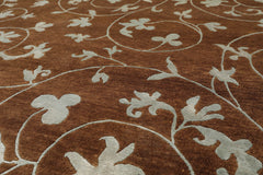 8x10 Brown, Bluish Gray, Color Hand Knotted Floral 100% Wool Transitional Oriental Rug