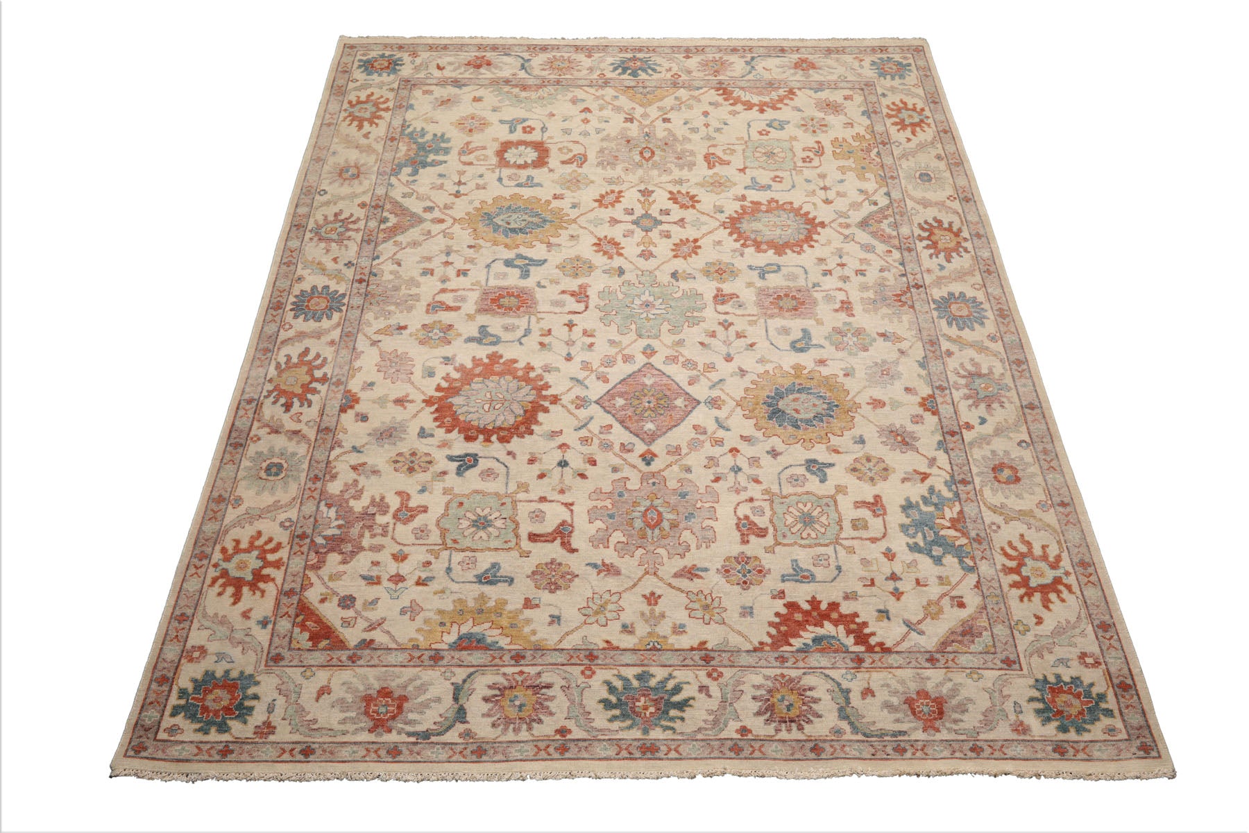 8x10 Beige, Rose, Gray Color Hand Knotted Distressed Wool Traditional Oriental Rug