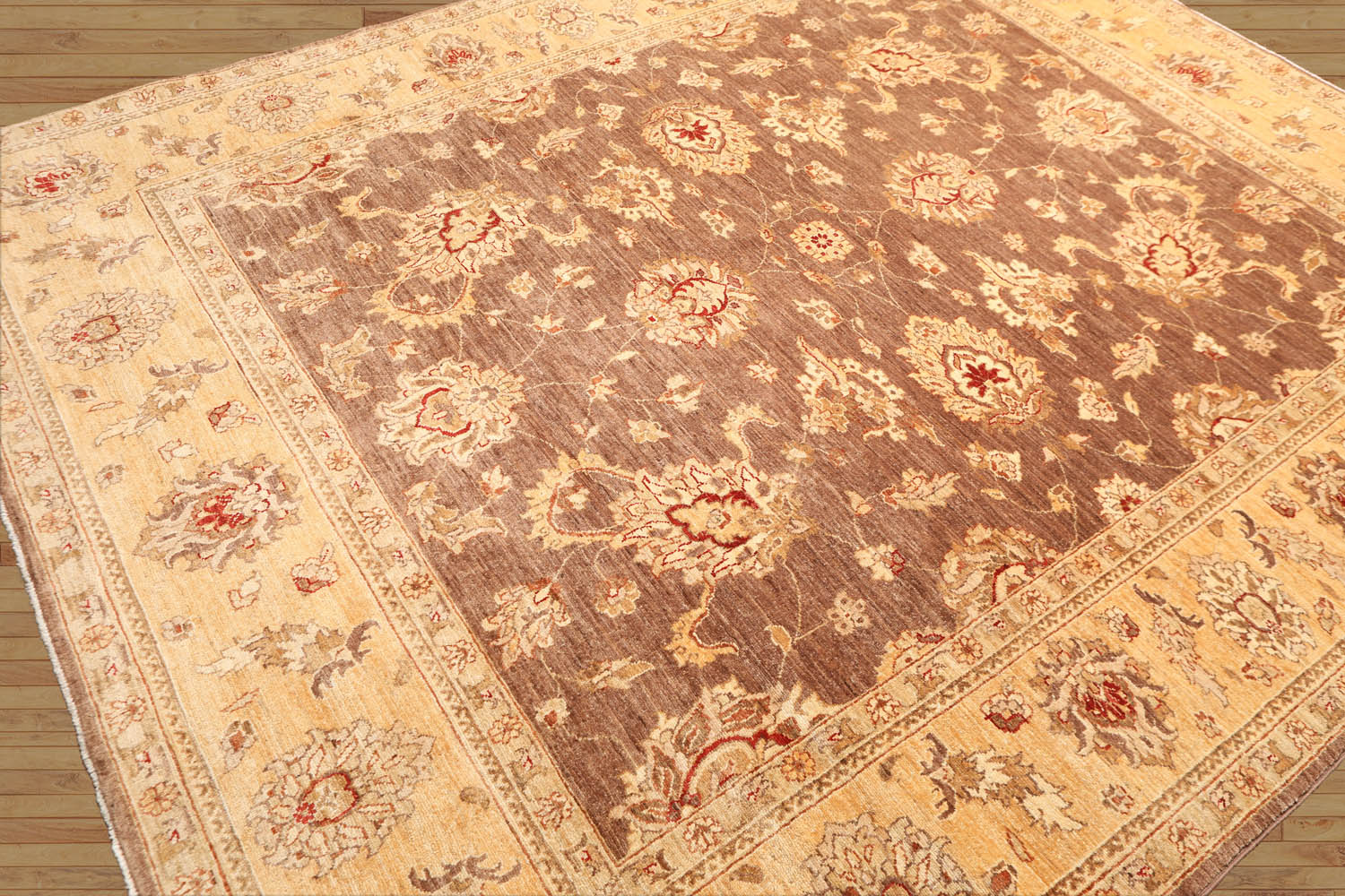 8x10 Brown, Gold, Tan Color Hand Knotted Floral 100% Wool Traditional-Persian/Oriental Oriental Rug