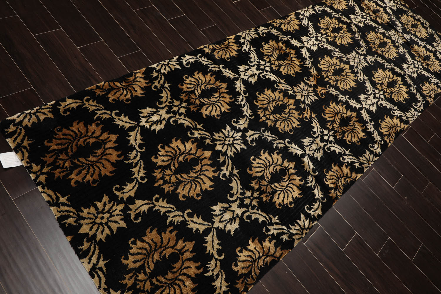 Runner Black, Gold, Beige Color Hand Knotted All-Over 100% Wool Transitional Oriental Rug