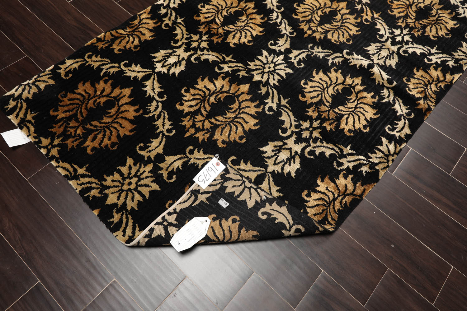 Runner Black, Gold, Beige Color Hand Knotted All-Over 100% Wool Transitional Oriental Rug
