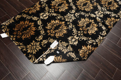 Runner Black, Gold, Beige Color Hand Knotted All-Over 100% Wool Transitional Oriental Rug