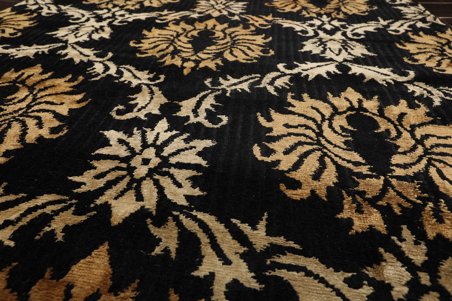Runner Black, Gold, Beige Color Hand Knotted All-Over 100% Wool Transitional Oriental Rug