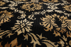 Runner Black, Gold, Beige Color Hand Knotted All-Over 100% Wool Transitional Oriental Rug