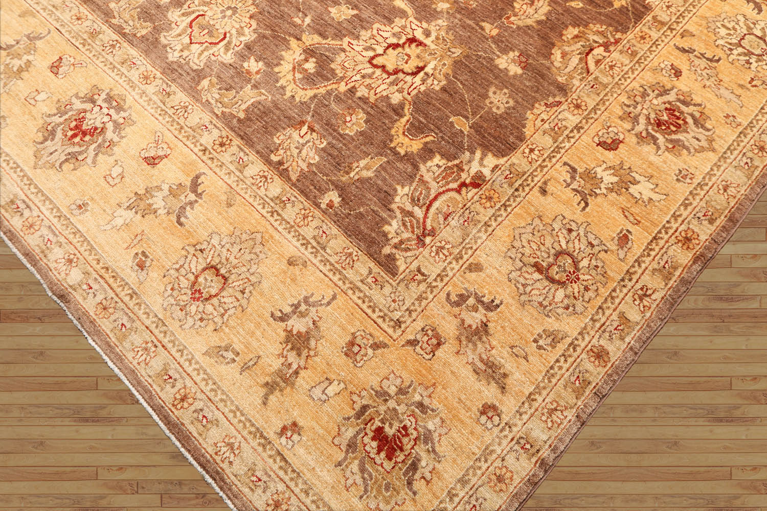 8x10 Brown, Gold, Tan Color Hand Knotted Floral 100% Wool Traditional-Persian/Oriental Oriental Rug