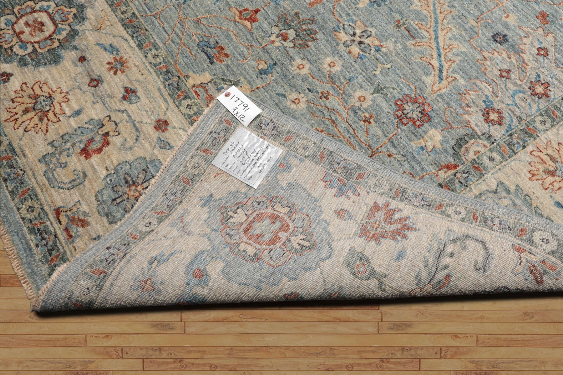 9x12 Blue, Ivory, Rust Color Hand Knotted Khyber Wool Traditional Oriental Rug