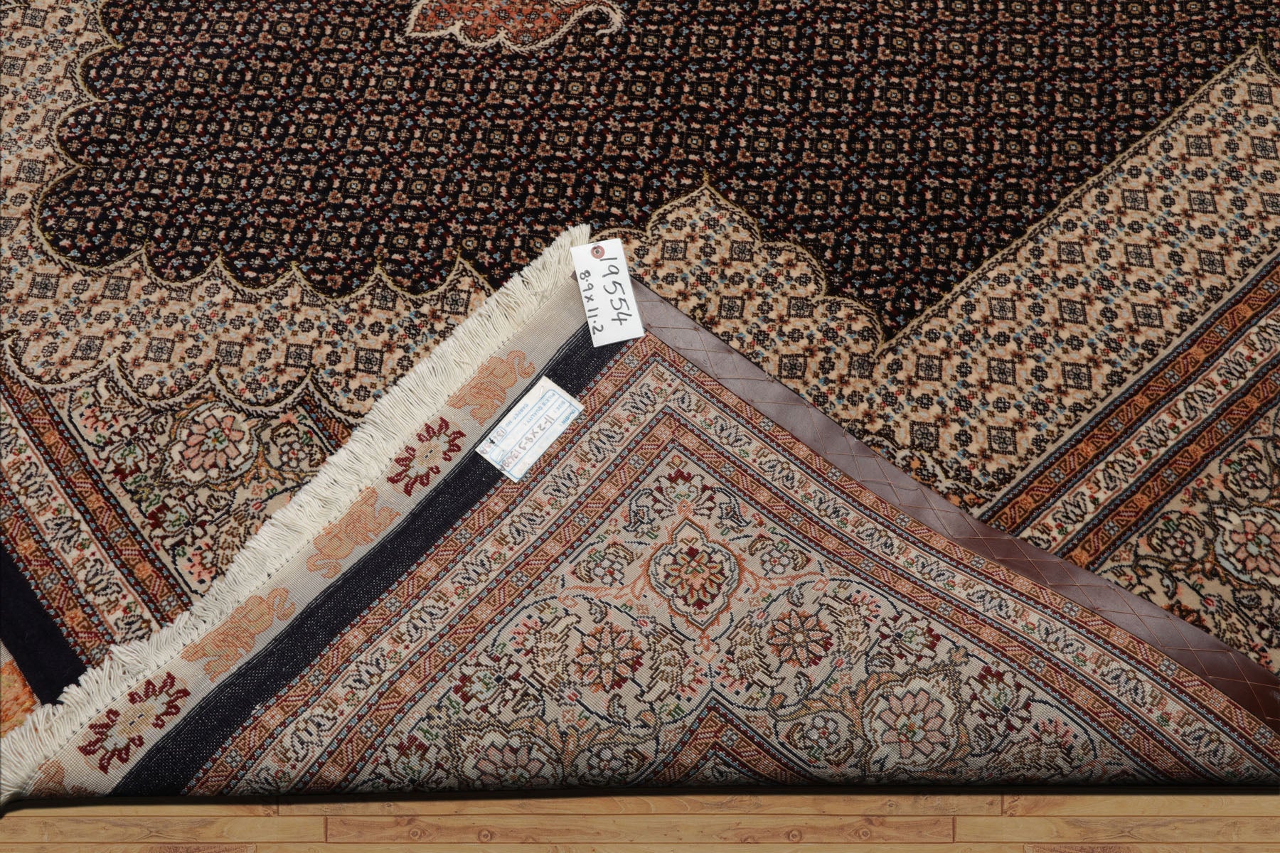 8x11 Midnight Blue, Ivory, Rose Color Hand Knotted Tabriz Wool Traditional Oriental Rug