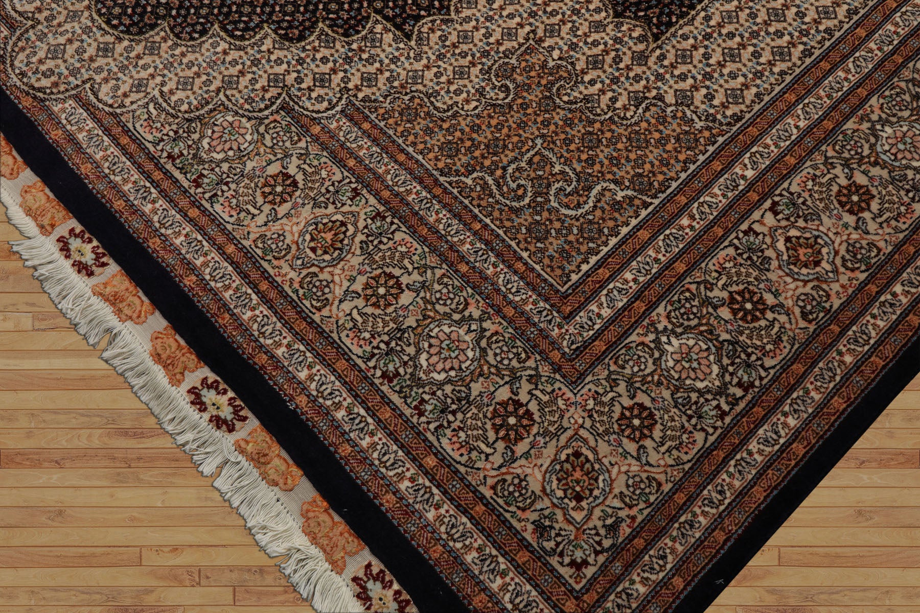 8x11 Midnight Blue, Ivory, Rose Color Hand Knotted Tabriz Wool Traditional Oriental Rug