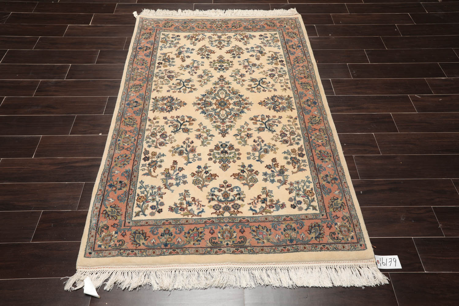 4x6 Ivory, Rose, Blue Color Hand Knotted All-Over 100% Wool Traditional Oriental Rug