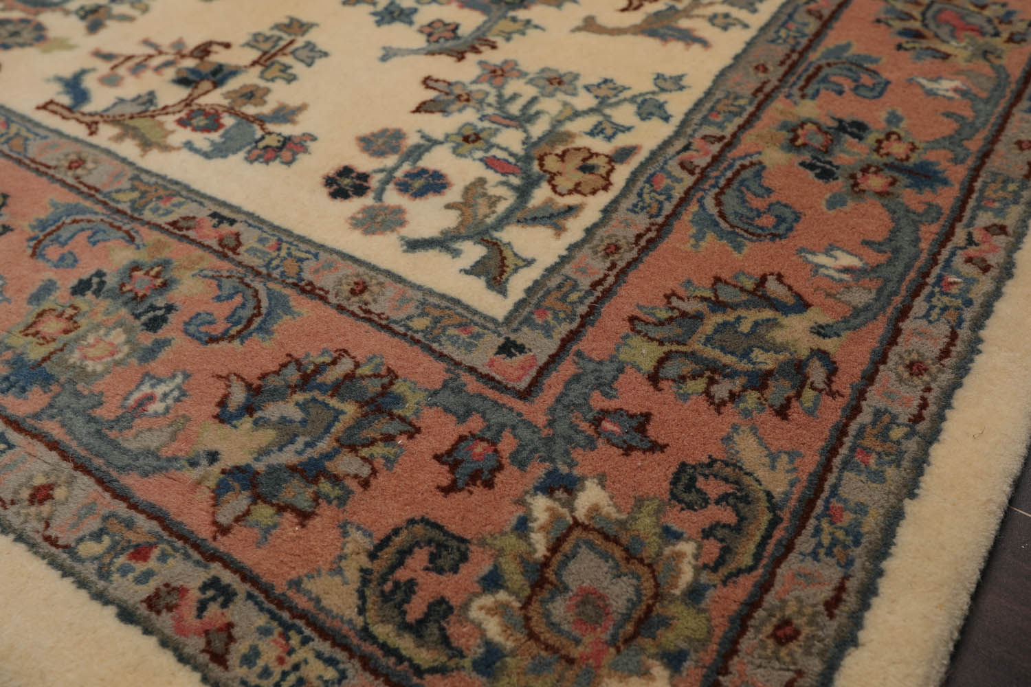4x6 Ivory, Rose, Blue Color Hand Knotted All-Over 100% Wool Traditional Oriental Rug