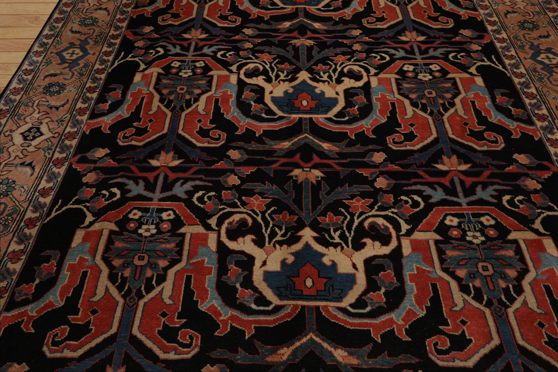 8x9 Charcoal, Coral, Peach Color Hand Knotted Heriz Wool Traditional Oriental Rug