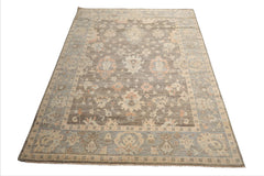 9x12 Brown, Slate, Peach Color Hand Knotted Afghan Oushak Wool Traditional Oriental Rug