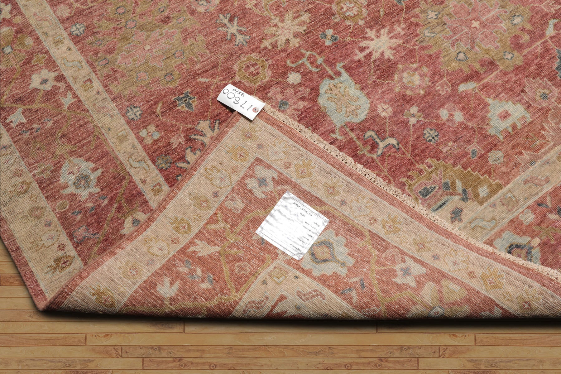 8x10 Rose, Beige, Mint Color Hand Knotted Distressed Wool Traditional Oriental Rug