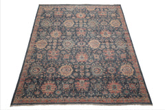 8x10 Slate, Rose, Rust Color Hand Knotted Distressed Wool Traditional Oriental Rug