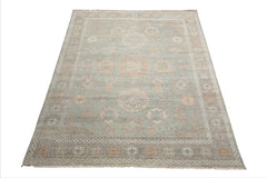 8x10 Mint, Peach, Gray Color Hand Knotted Afghan Oushak Wool Traditional Oriental Rug