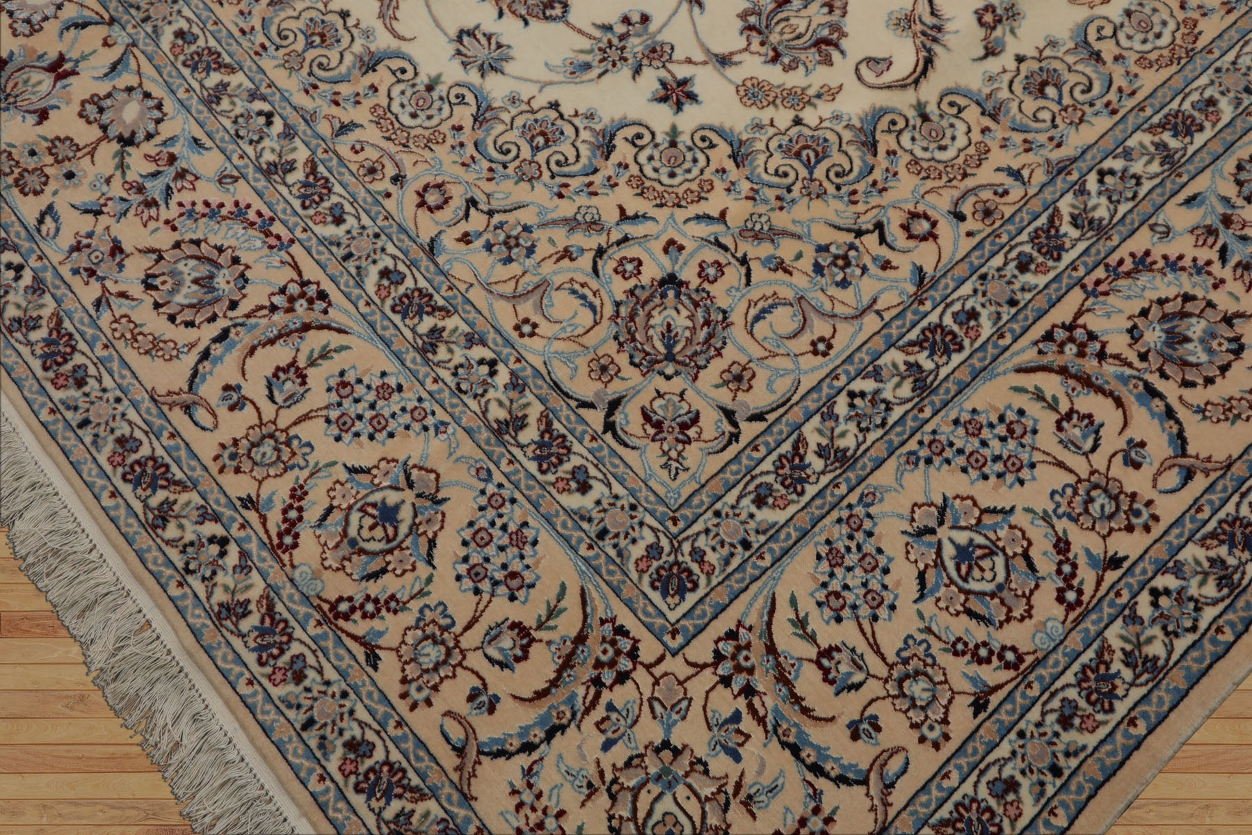 7x10 Ivory, Peach, Blue Color Hand Knotted Nain Wool & Silk Traditional Oriental Rug