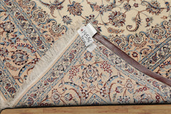 7x10 Ivory, Peach, Blue Color Hand Knotted Nain Wool & Silk Traditional Oriental Rug