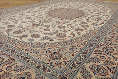 7x10 Ivory, Peach, Blue Color Hand Knotted Nain Wool & Silk Traditional Oriental Rug