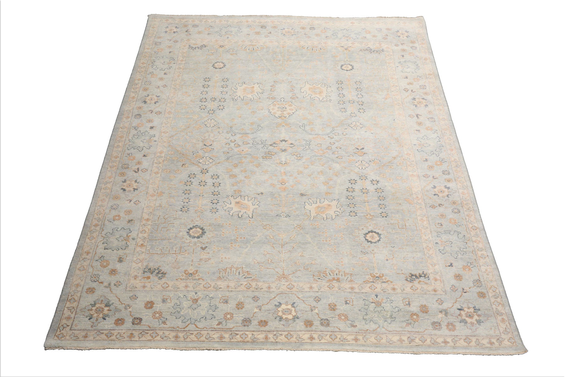 8x10 Mint, Beige, Gray Color Hand Knotted Afghan Oushak Wool Traditional Oriental Rug