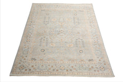 8x10 Mint, Beige, Gray Color Hand Knotted Afghan Oushak Wool Traditional Oriental Rug