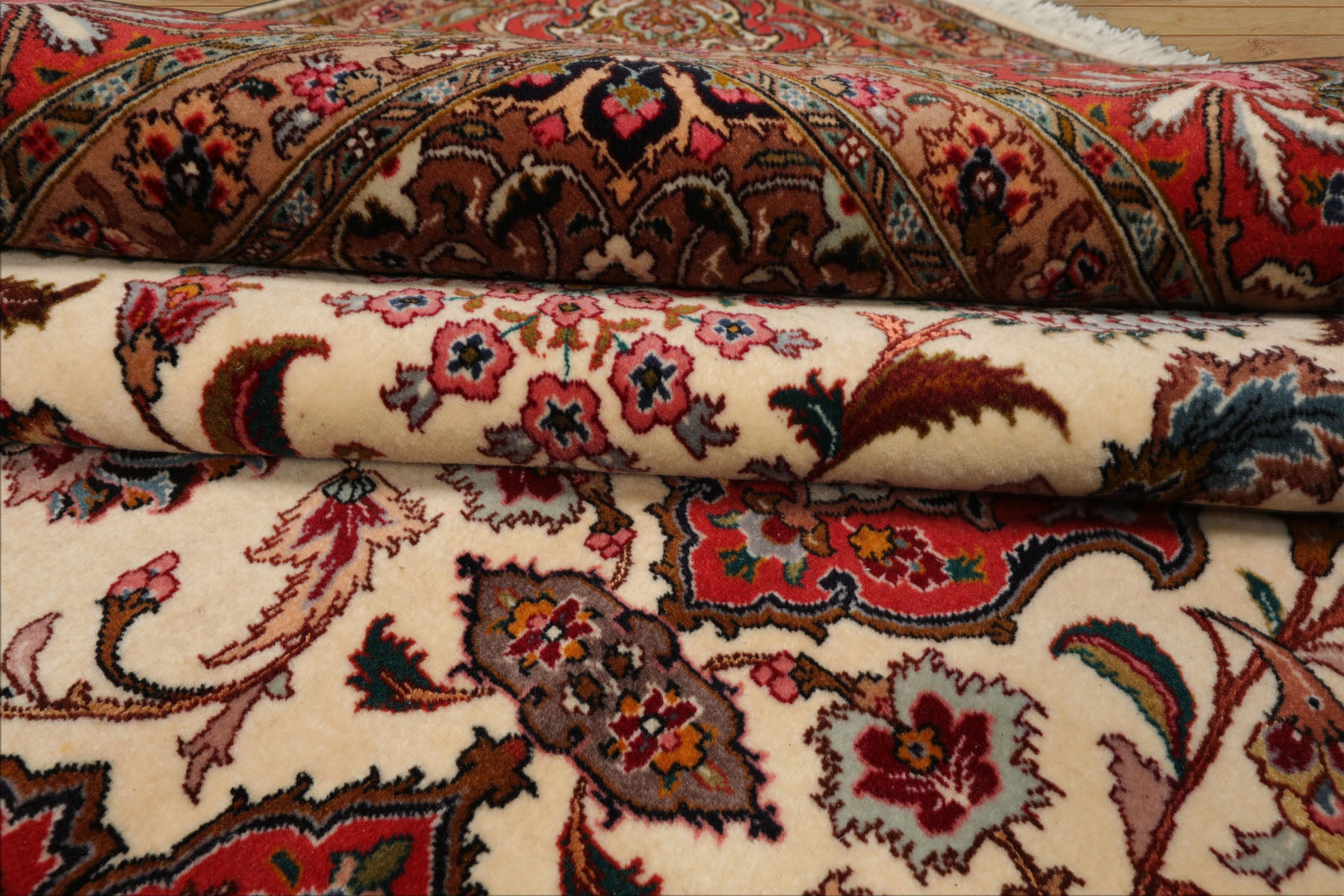 8x12 Ivory, Rose, Tan Color Hand Knotted Tabriz Wool Traditional Oriental Rug