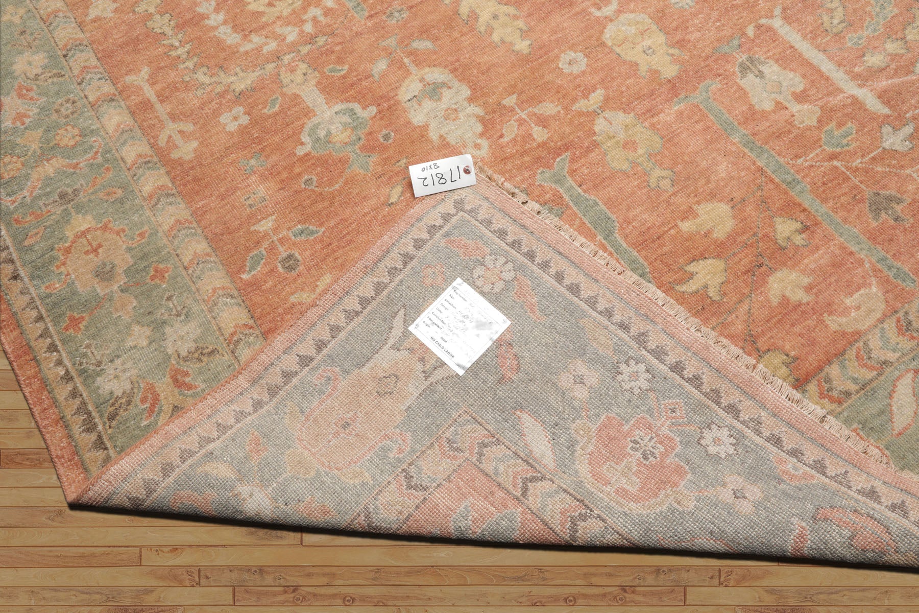 8x10 Orange, Sage, Gold Color Hand Knotted Distressed Wool Traditional Oriental Rug