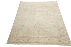 8x10 Mint, Beige, Gray Color Hand Knotted Afghan Oushak Wool Traditional Oriental Rug
