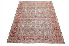 8x10 Gray, Coral, Beige Color Hand Knotted Distressed Wool Traditional Oriental Rug