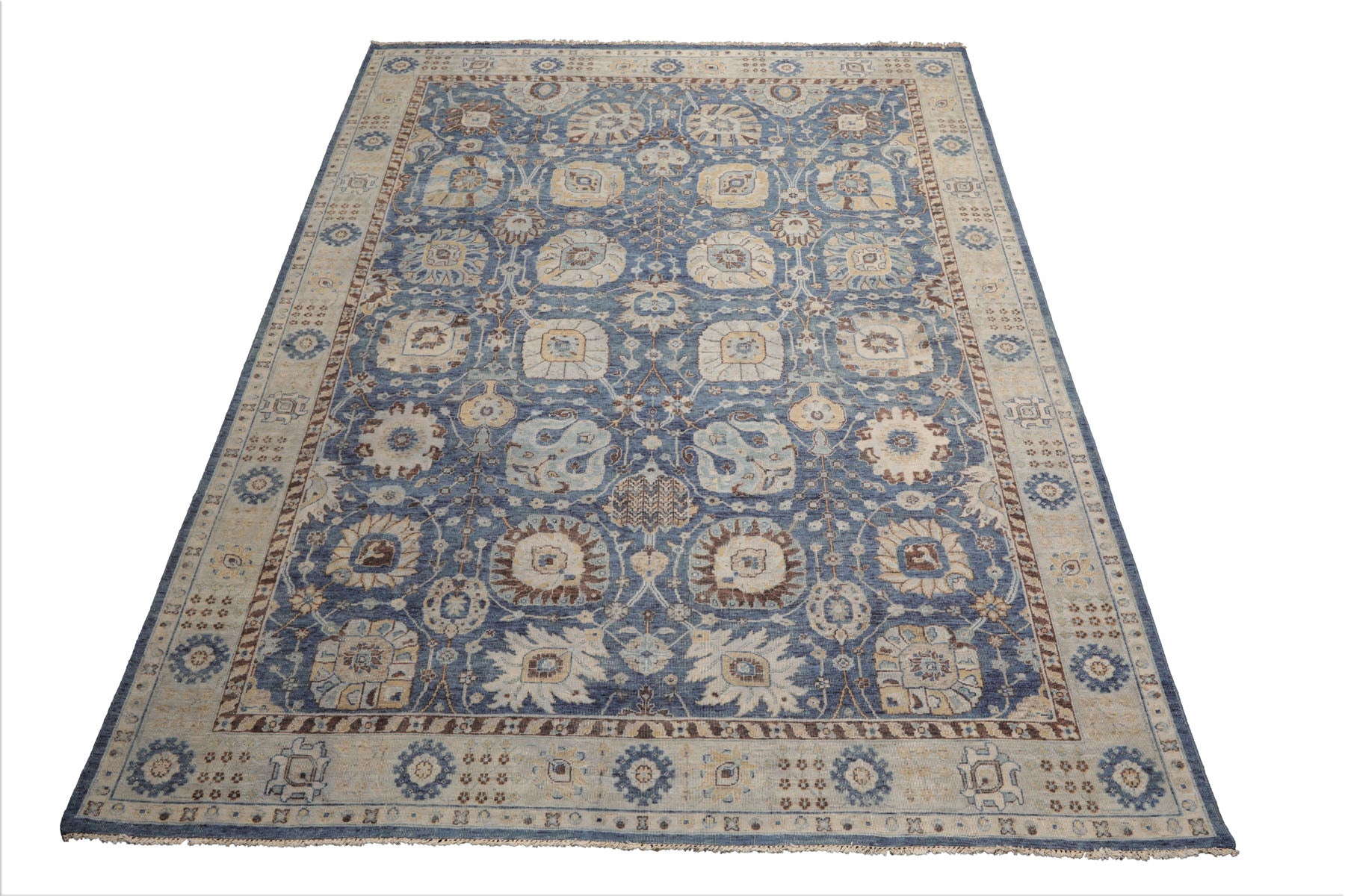 9x12 Blue, Gray, Beige Color Hand Knotted Distressed Wool Traditional Oriental Rug